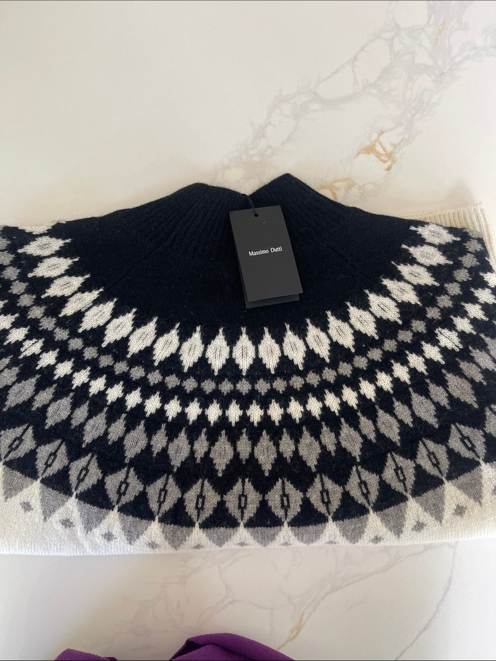Massimo Dutti Black and Ivory Jacquard Yoke Crewneck Sweater - Picture 11 of 12
